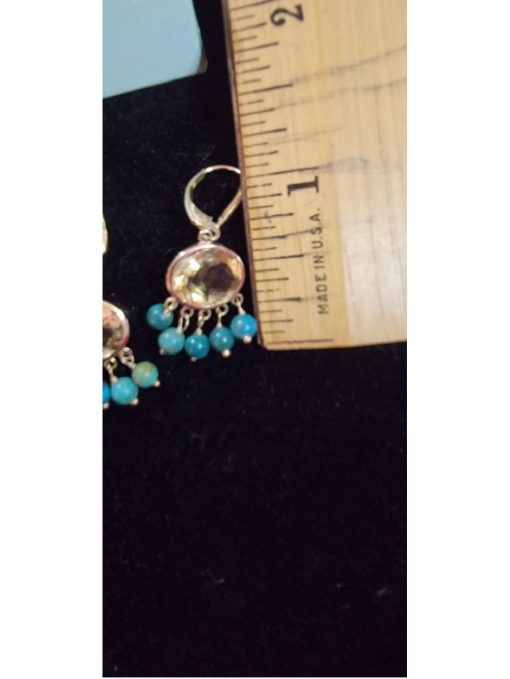 ZB DESIGNER 14K YELLOW GOLD OVAL CITRINE & TURQUOISE DANGLE EARRINGS 56 - Picture 2 of 6